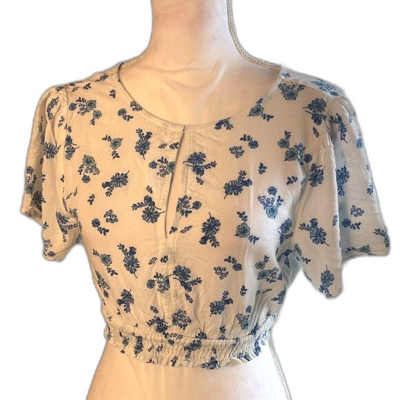 Forever 21 Womens Floral Milkmaid Cropped Top Sz S Cottage Feminine Prairie - Picture 1 of 11